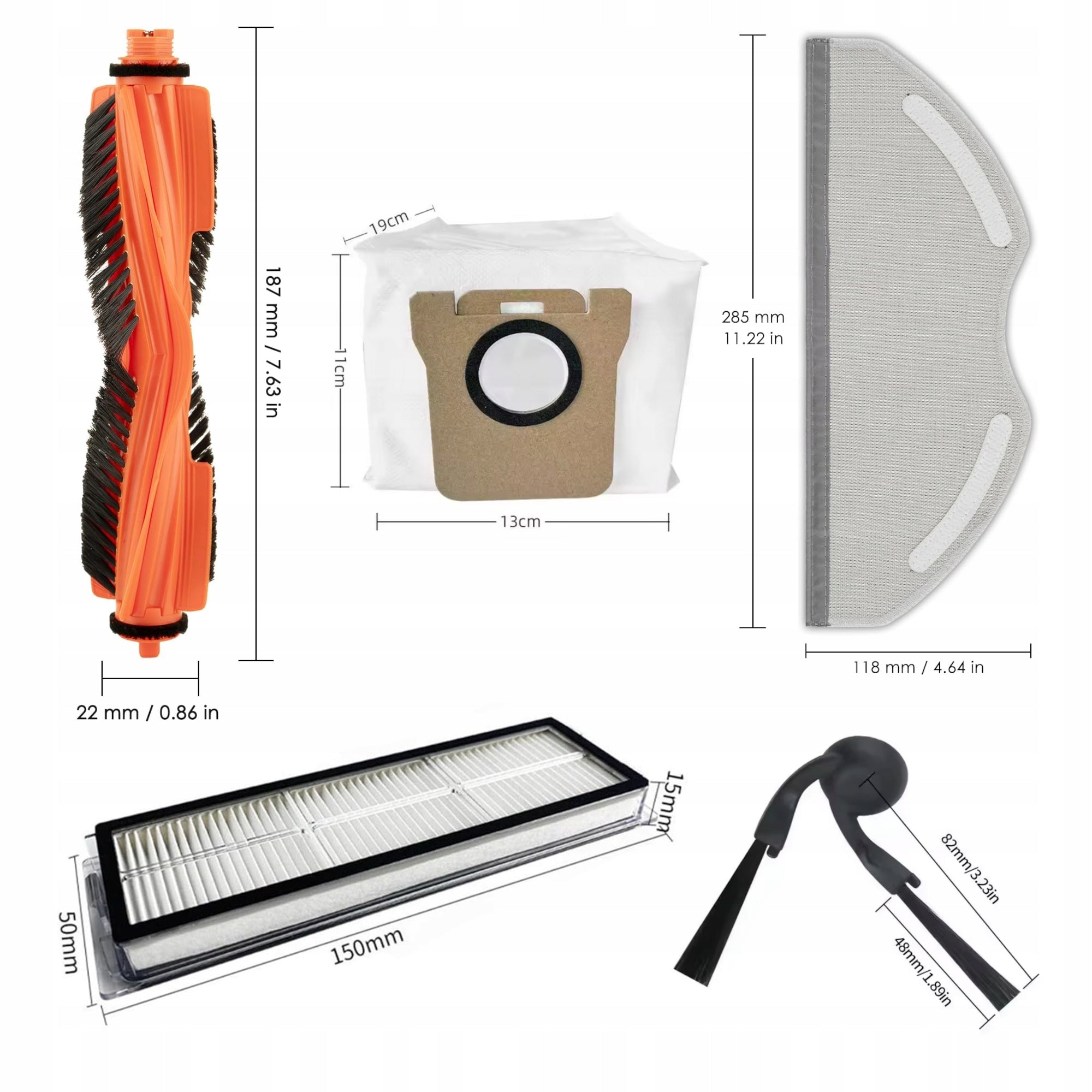 Set of filters mops bags main side brush for XIAOMI H40 Manufacturer code AROB000189