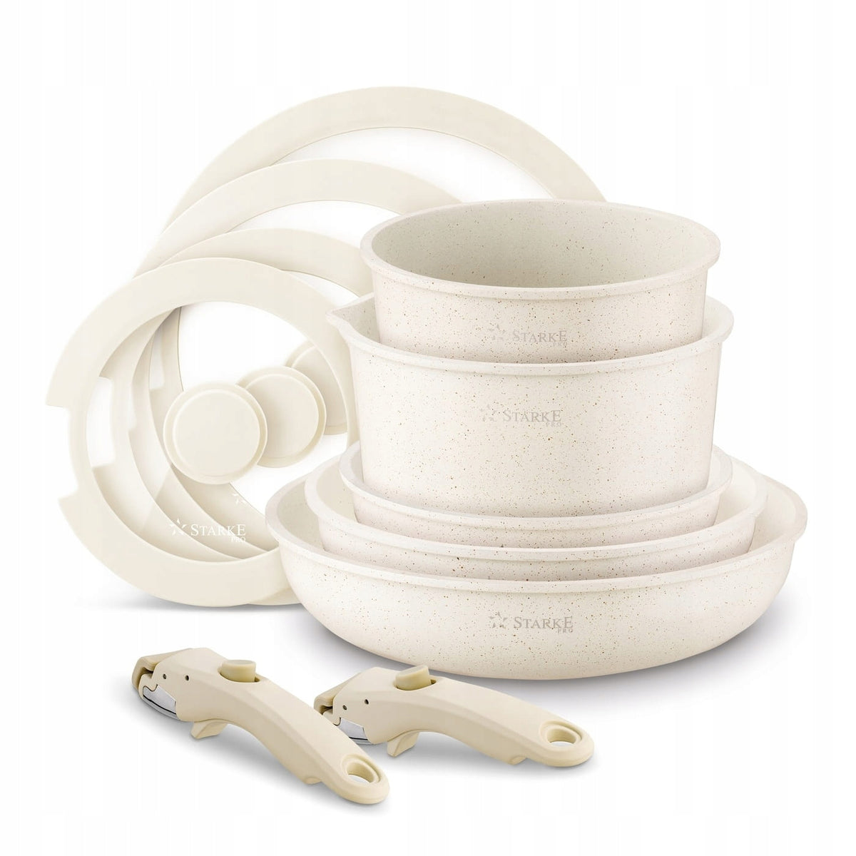 Set of induction pots with non-stick coating 11 elements detachable handle