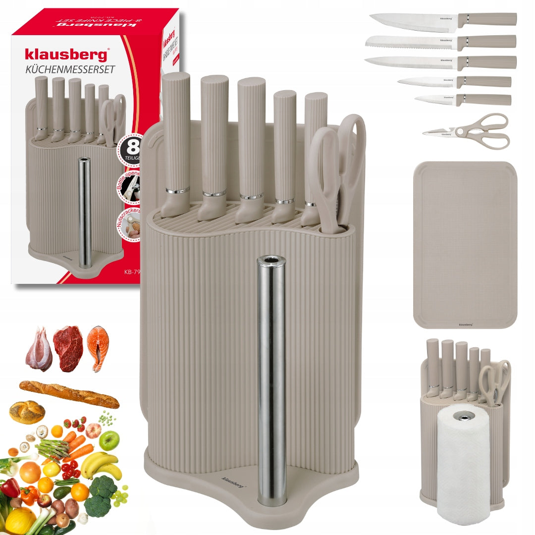 Set of knives 8el + board + paper towel holder beige KLAUSBERG KB-7978