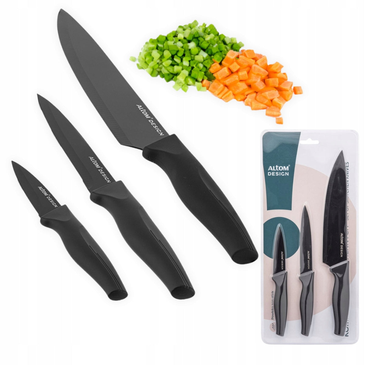 Set of knives Set of 3 with non-stick coating Altom Design black