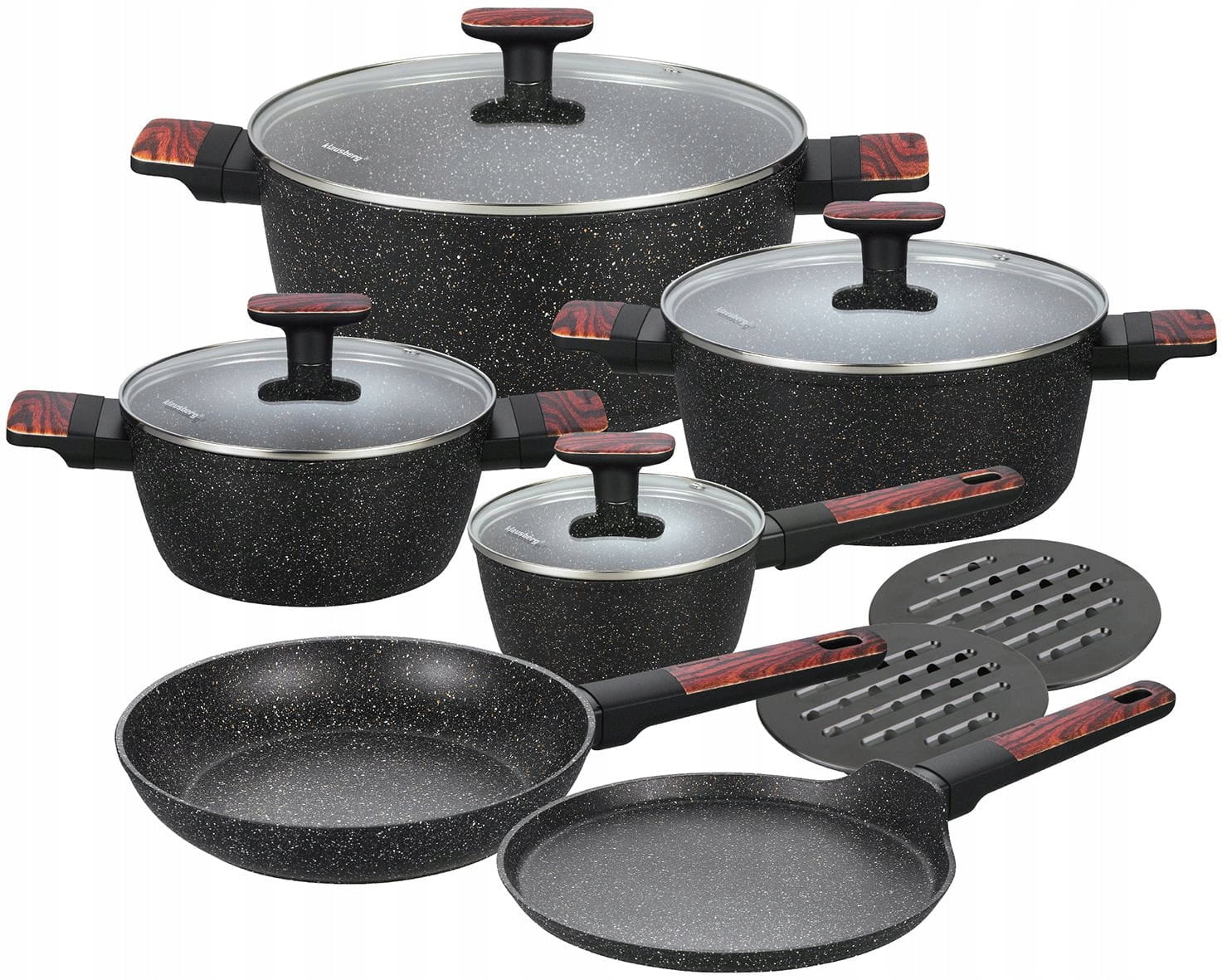 Set of marbled pots with non-stick coating 12-ele Induction GAS
