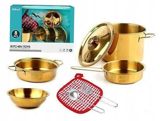 Set of metal pots gold 8 elements