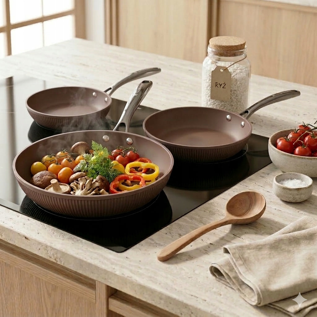 Set of pans 20/24/28 cm induction non-stick gas Valdinox Stripes Packaging status original