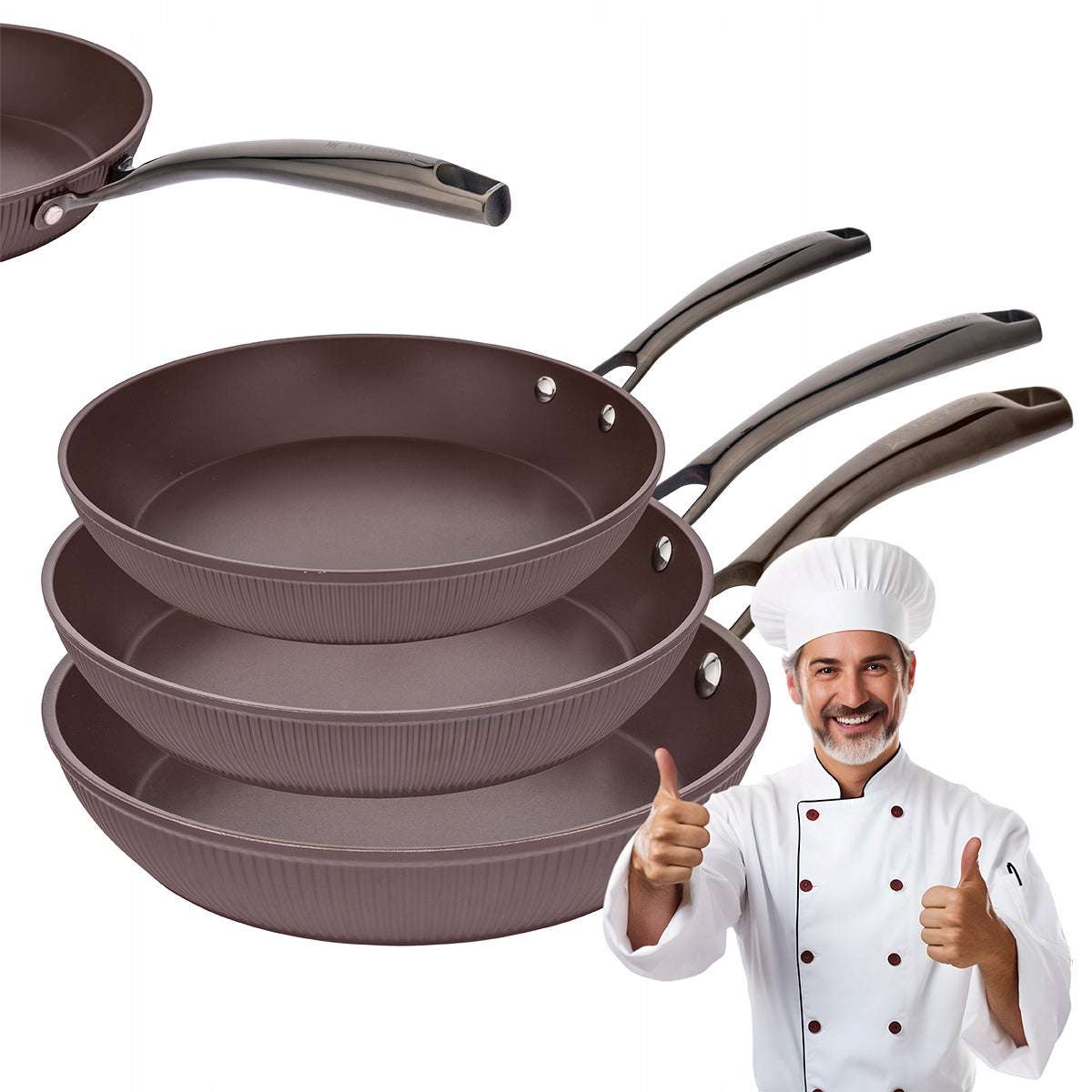 Set of pans 20/24/28 cm induction non-stick gas Valdinox Stripes