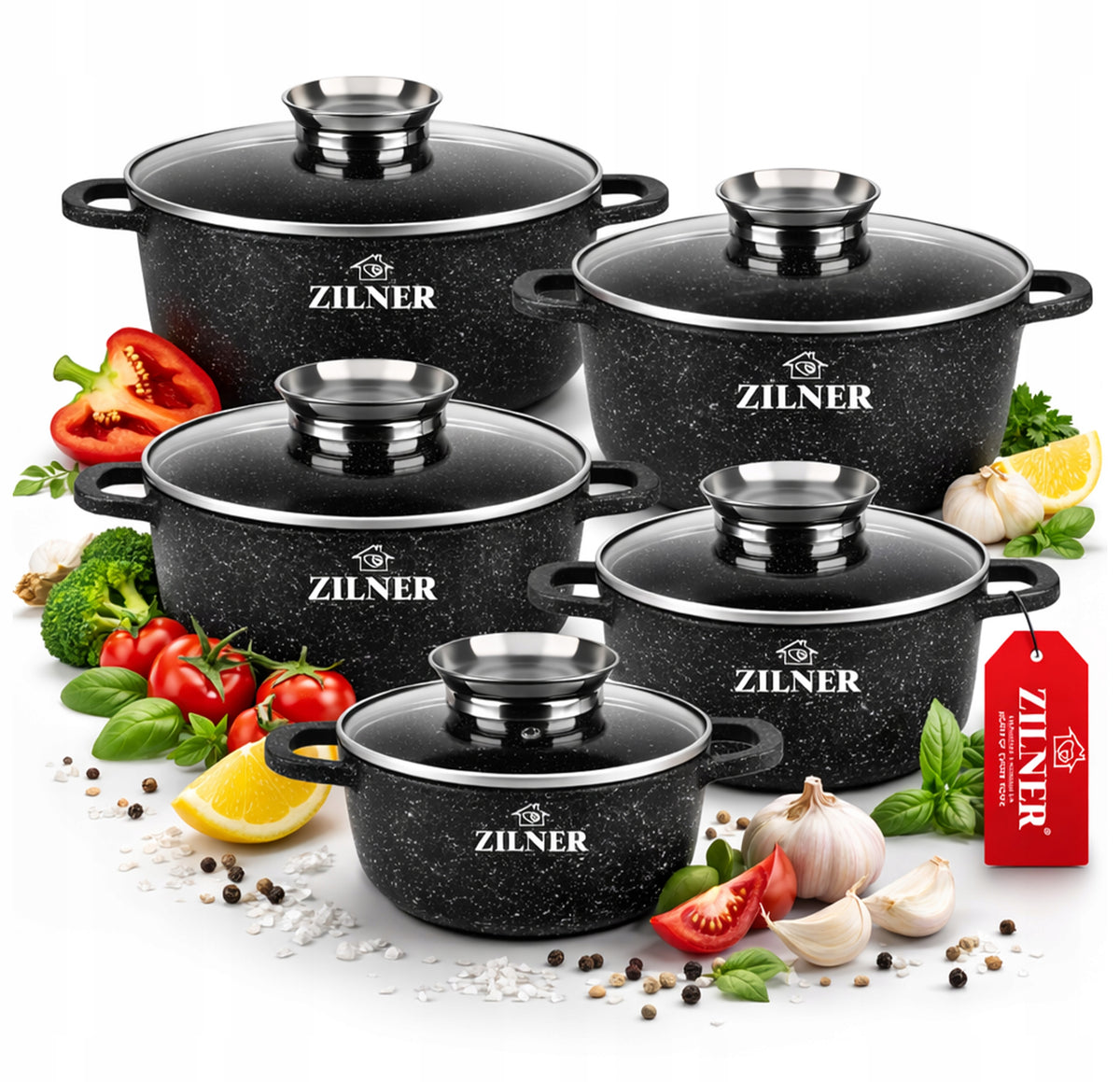 Set of pots Zilner Marbled aluminum 10 el.