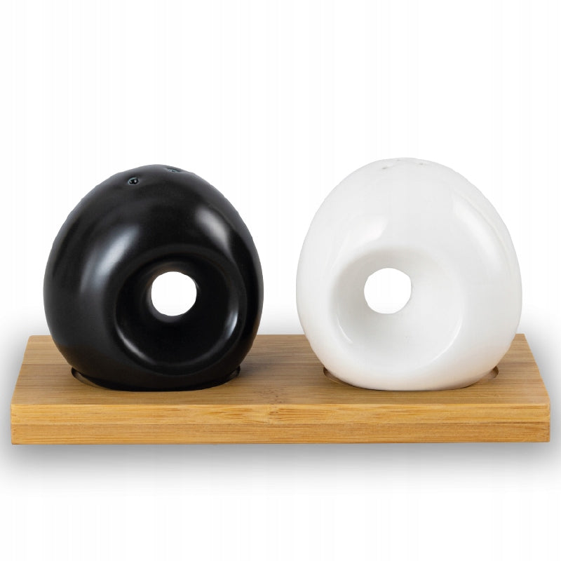 Set of seasonings salt and pepper shaker RONNIE bamboo white and black Kind salt and pepper castors