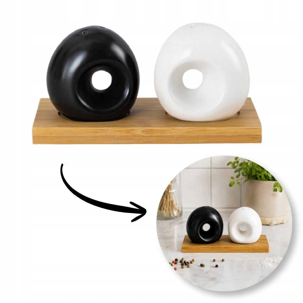 Set of seasonings salt and pepper shaker RONNIE bamboo white and black