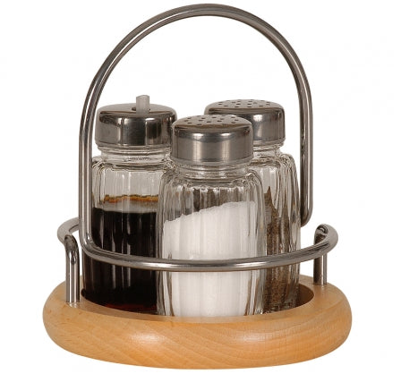 Set of spice set 3 elements salt shaker pepper shaker magic + stand