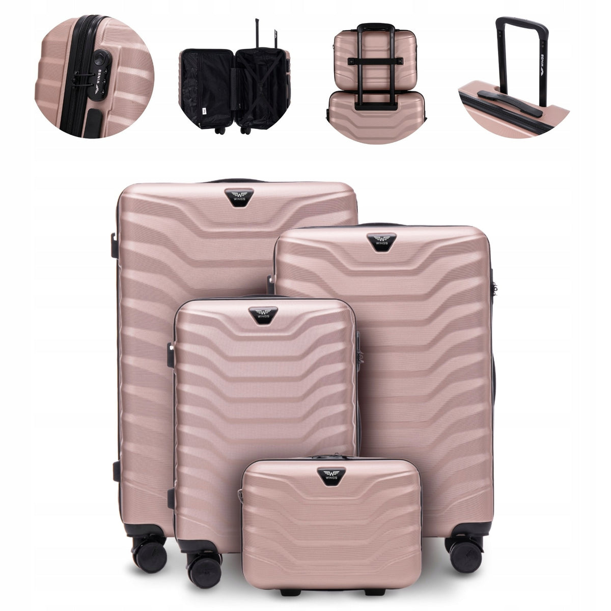 Set of suitcases WINGS 4 pcs 100% polycarbonate case small medium large