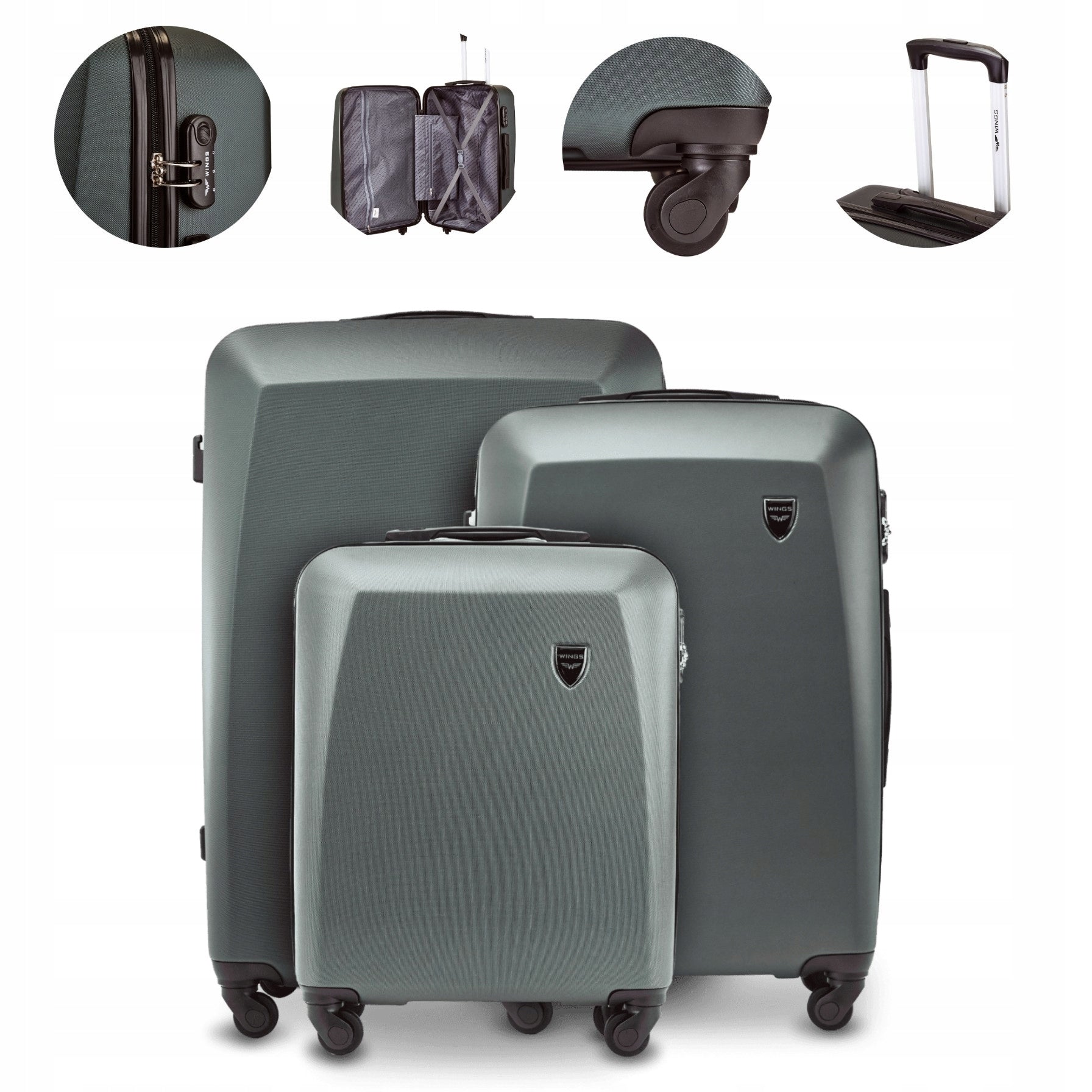 Set of suitcases WINGS ABS+ travel luggage 3 pieces light set 3in1 XXL