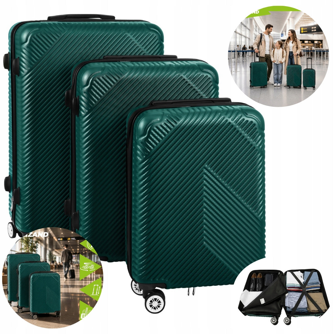 Set of travel suitcases trizand 3in1 hard on wheels green-black Brand Trizand