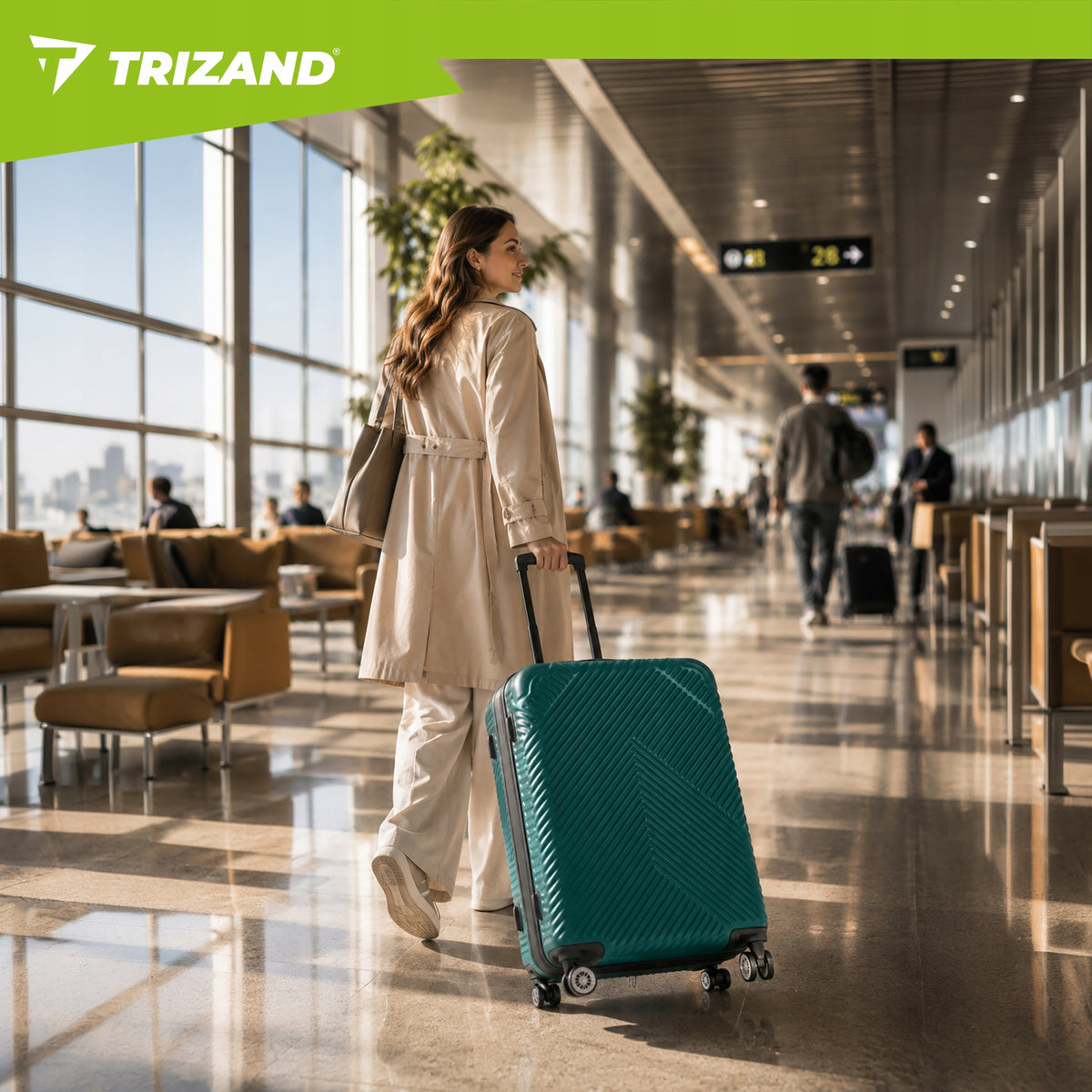 Set of travel suitcases trizand 3in1 hard on wheels green-black