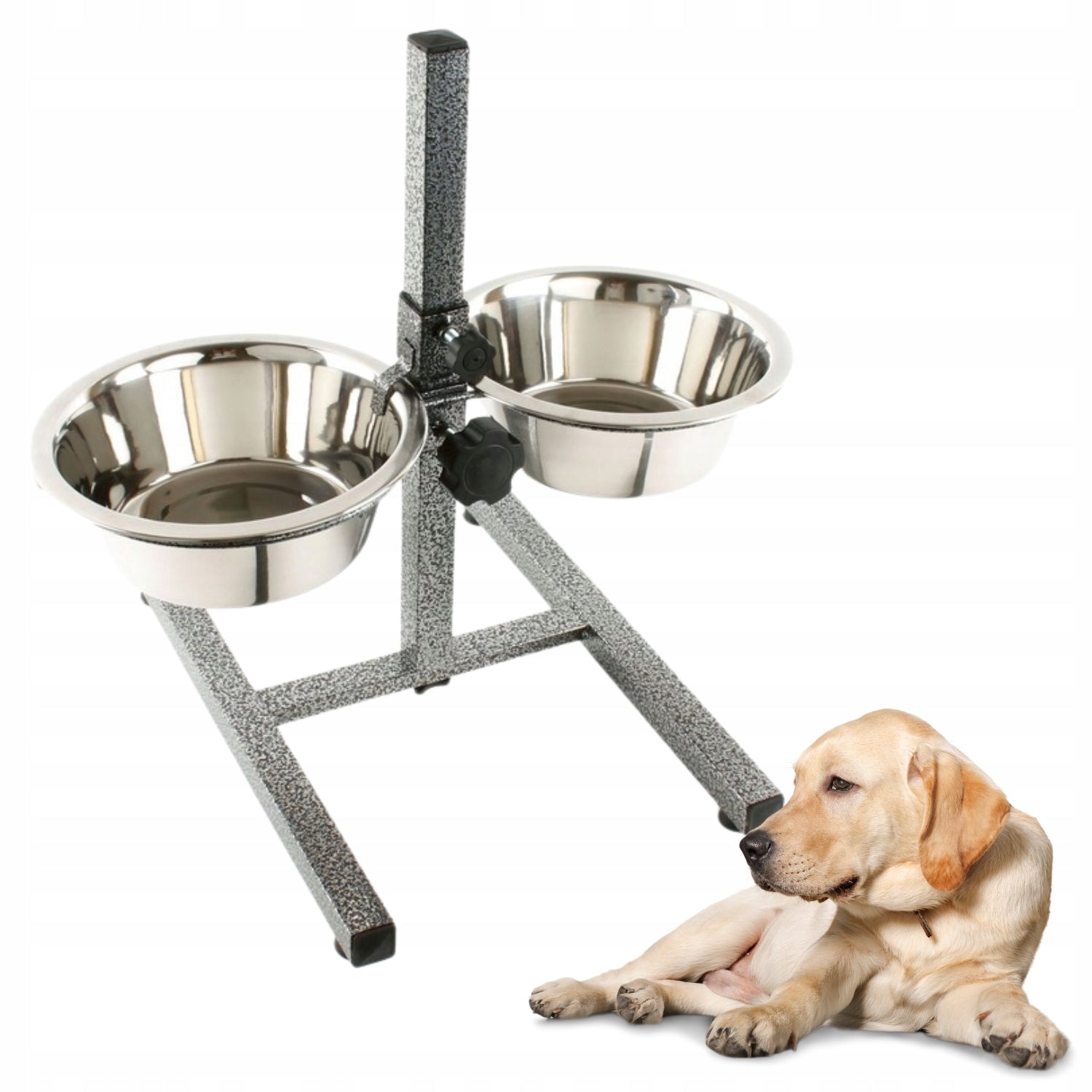 Set of two adjustable bowls for dog eating water Chico silver 1,89l