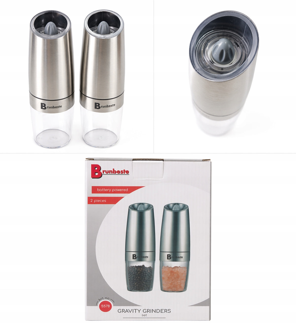 Set of two electric gravity grinders for spices BB-5578 Packaging status original