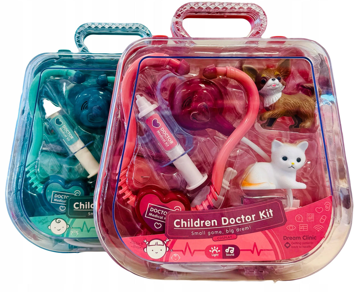 Set veterinarian medical suitcase animals