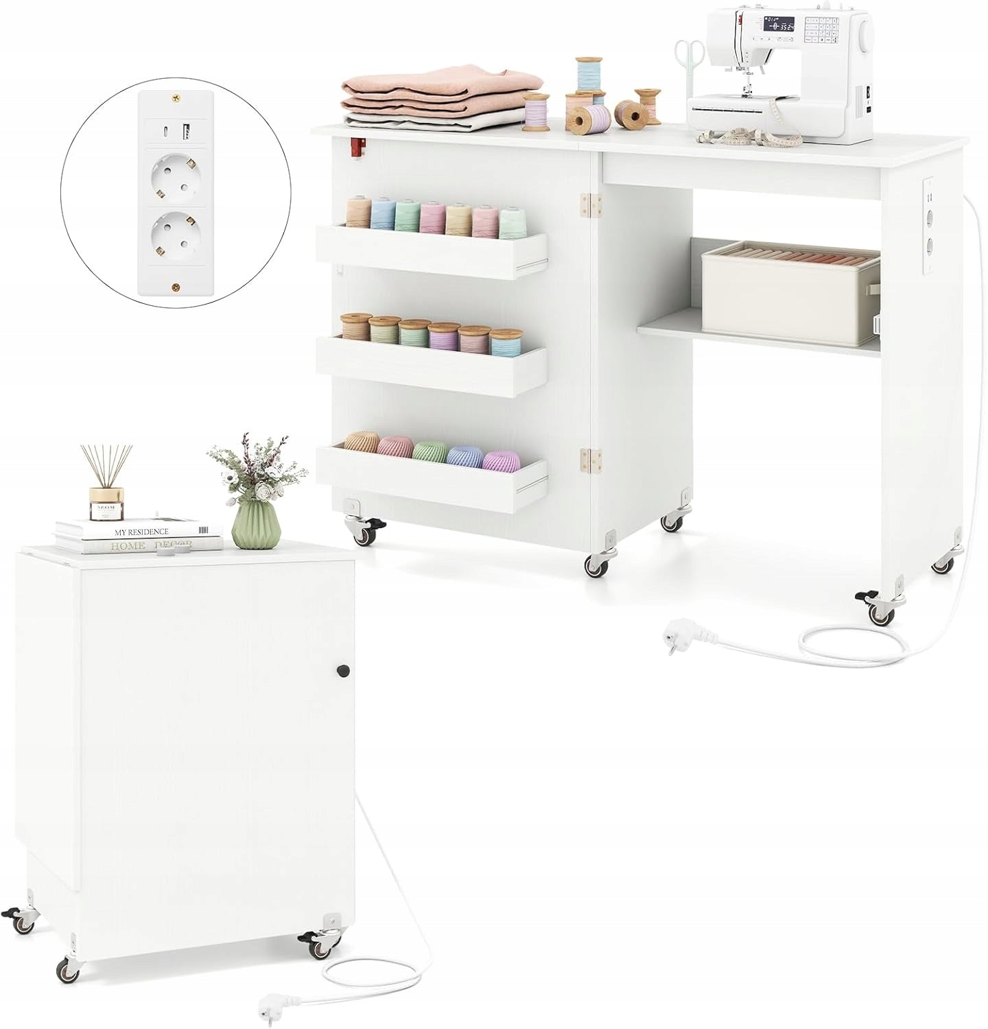 Sewing machine table folding table on wheels worktop workstation