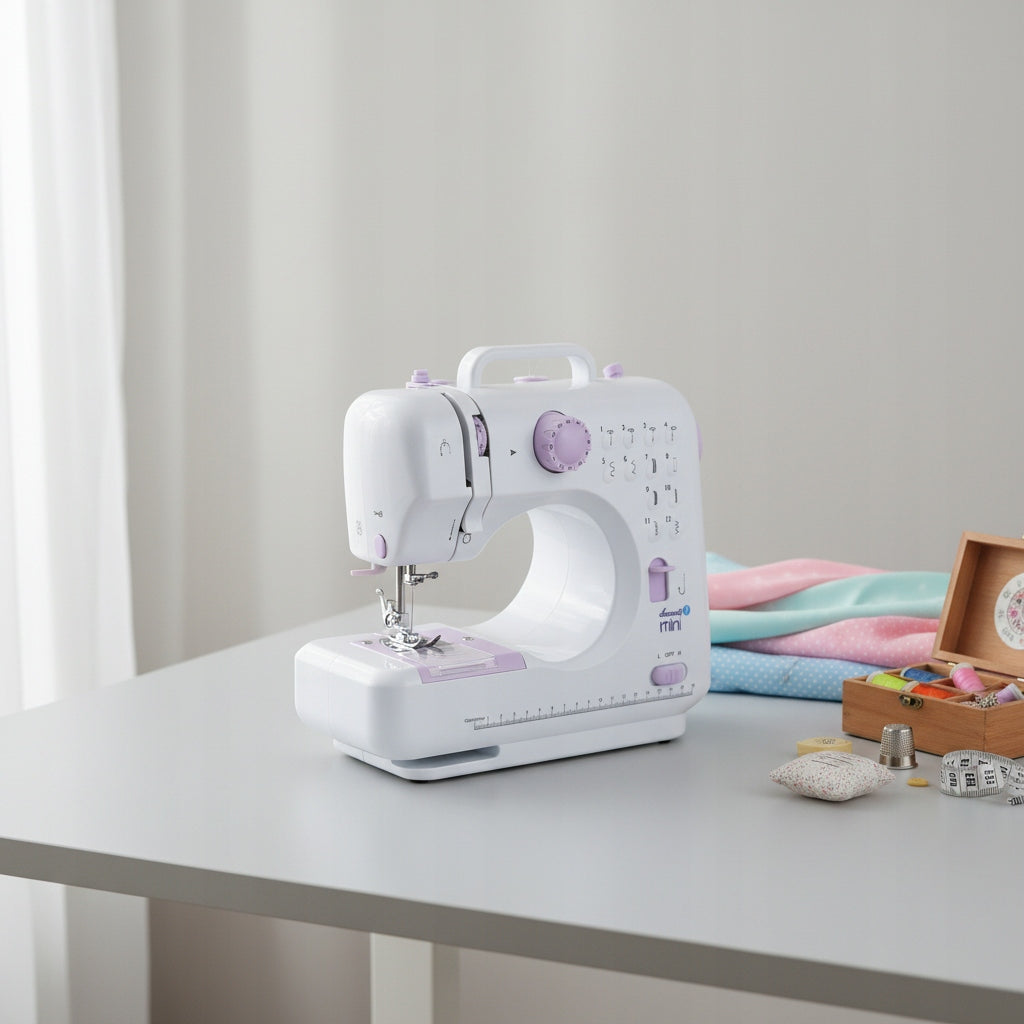 Sewing machine Łucznik Mini for children easy operation gift set Dominant color white