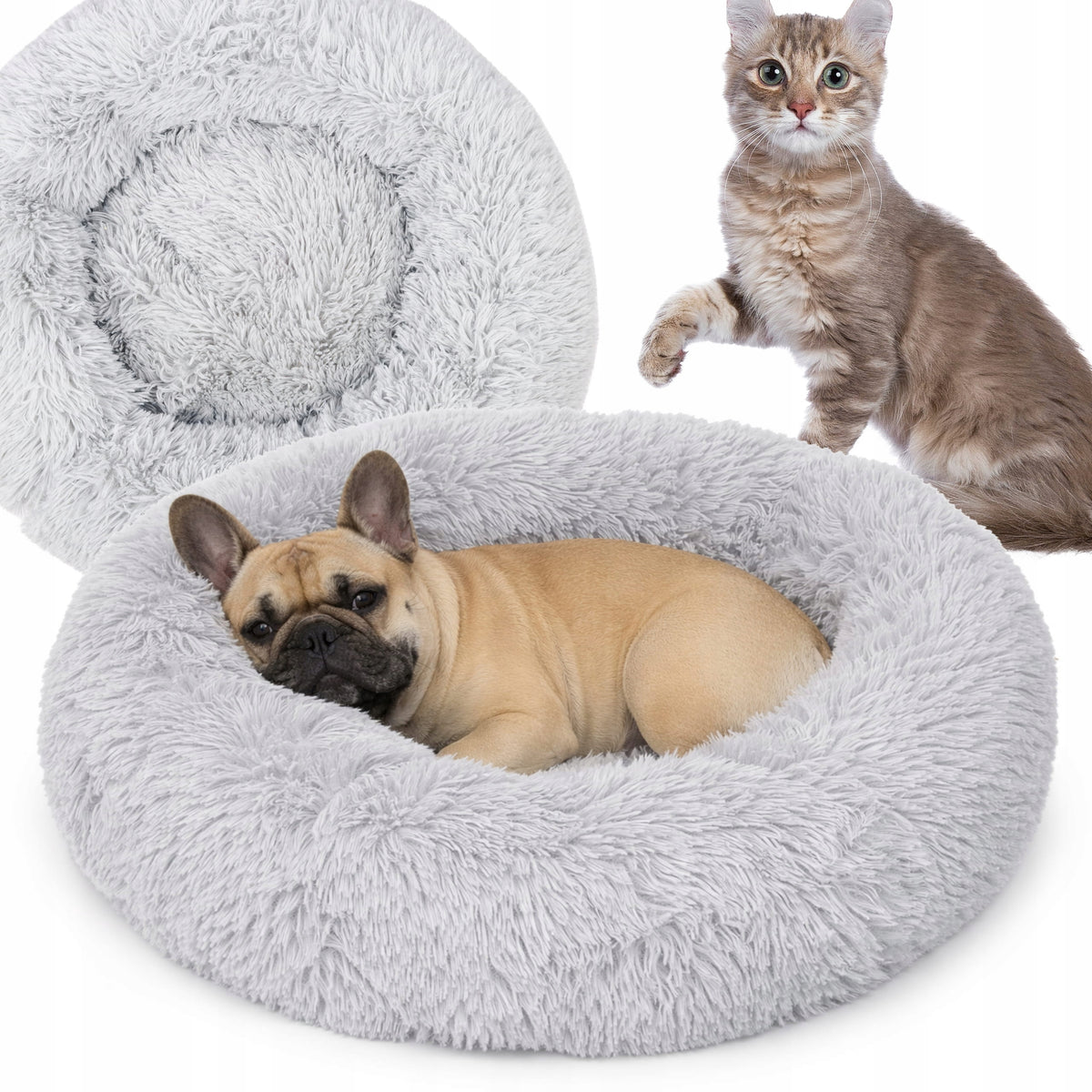 Shaggy 60 cm Dog and Cat Bed – Plush, Non-Slip, Comfortable