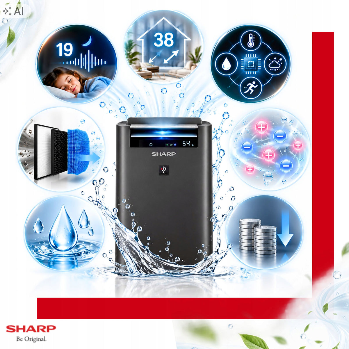 Sharp Air Purifier Ionization Humidifier KC-G50EUH 450 ml/h HEPA H13 Medical device no