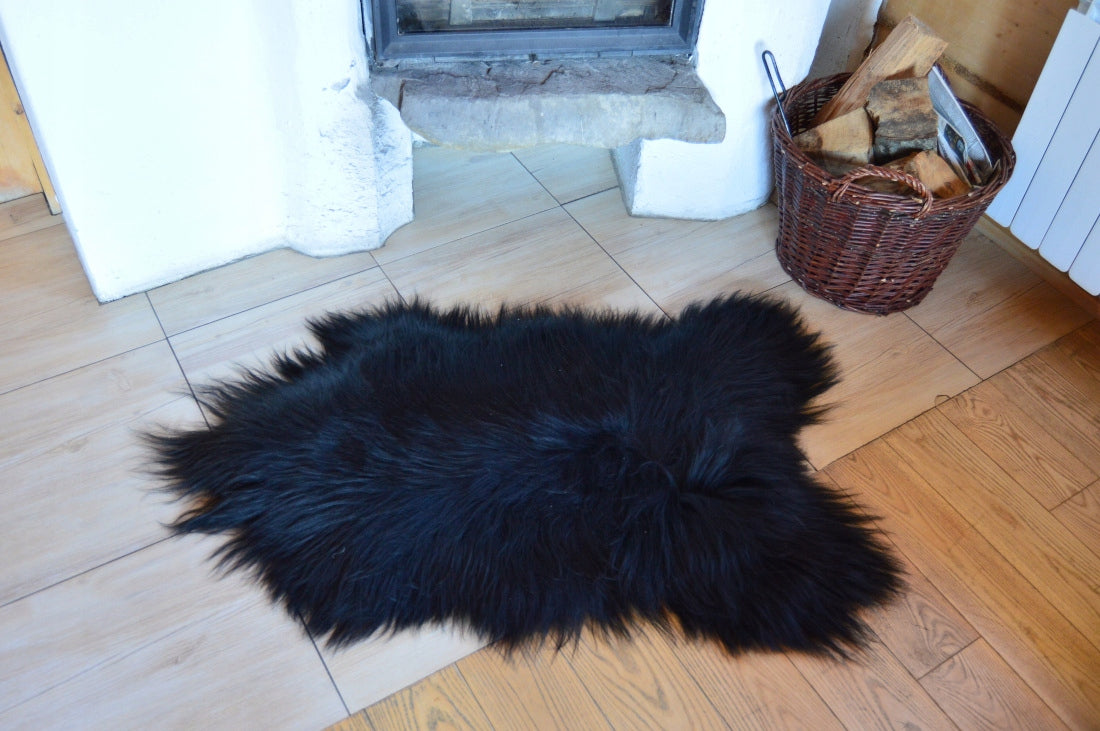 Sheepskin Black Natural Sheepskin 100 cm Brand no brand