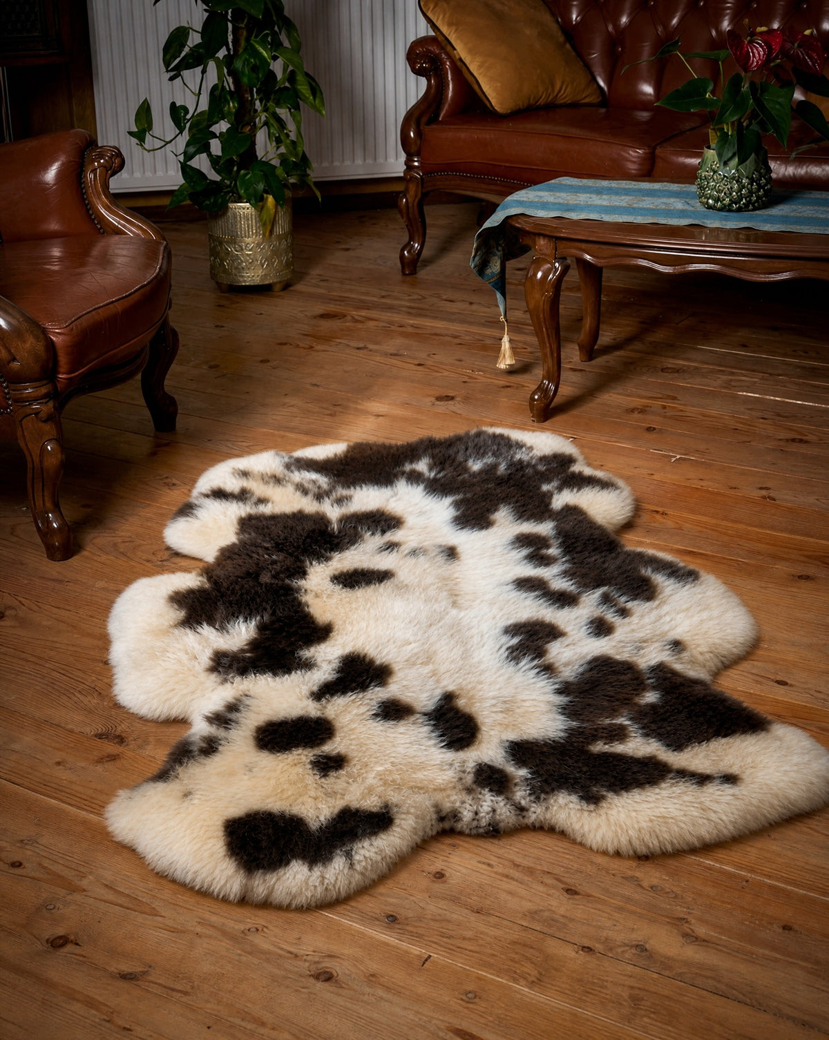 Sheepskin "COLOR" - WHITE BROWN - 110cm/L (Big Lambs)100%Natural! Brand no brand