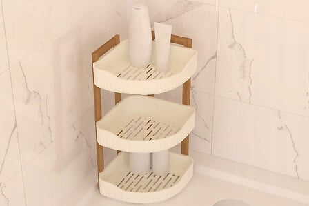 Shelf Bookcase Bathroom Corner Rack 3 Levels White Bamboo Brand 5five Simply Smart