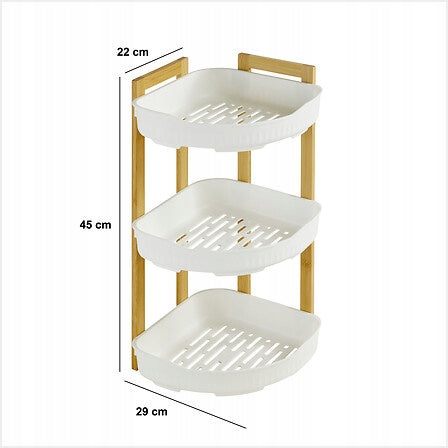 Shelf Bookcase Bathroom Corner Rack 3 Levels White Bamboo Furniture height 45 cm