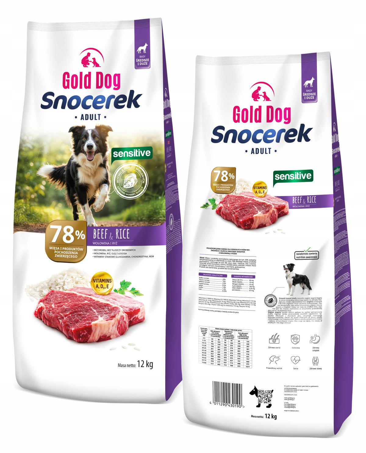 Shepherd Food Gold Dog Snocerek Sensitive 12kg Beef Rice 28/16 Manufacturer code 4011290 430190