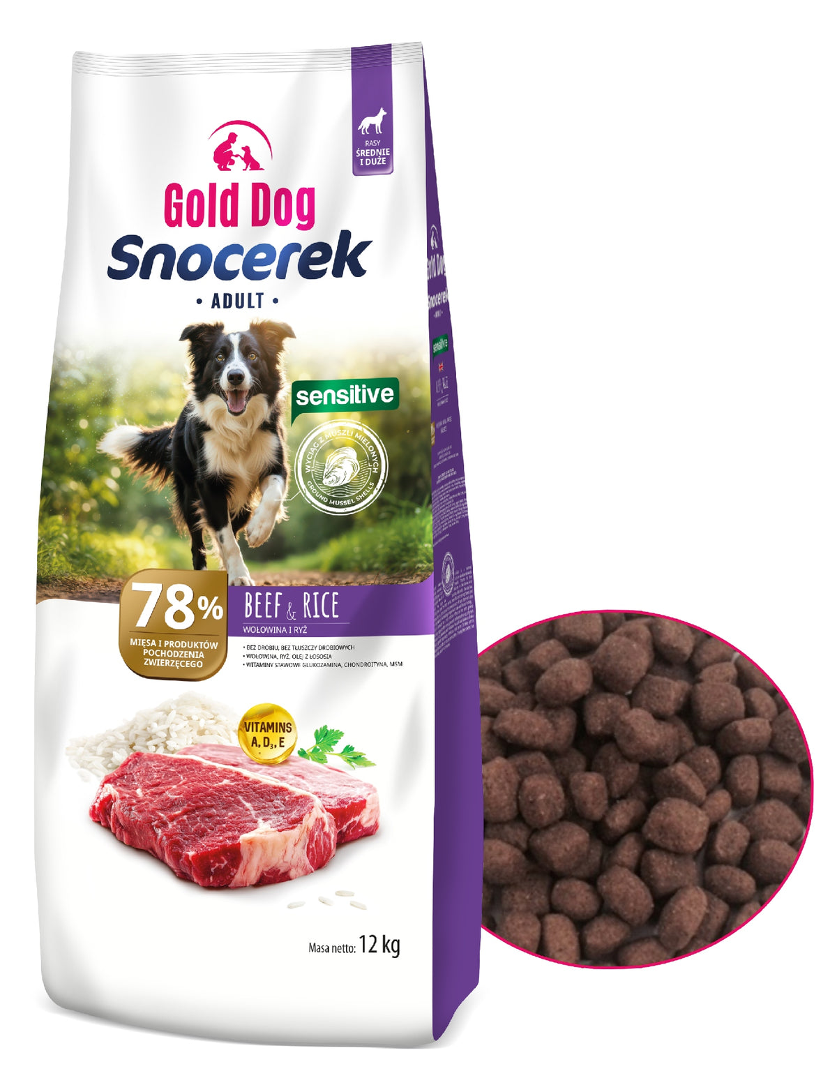 Shepherd Food Gold Dog Snocerek Sensitive 12kg Beef Rice 28/16 Packaging status original