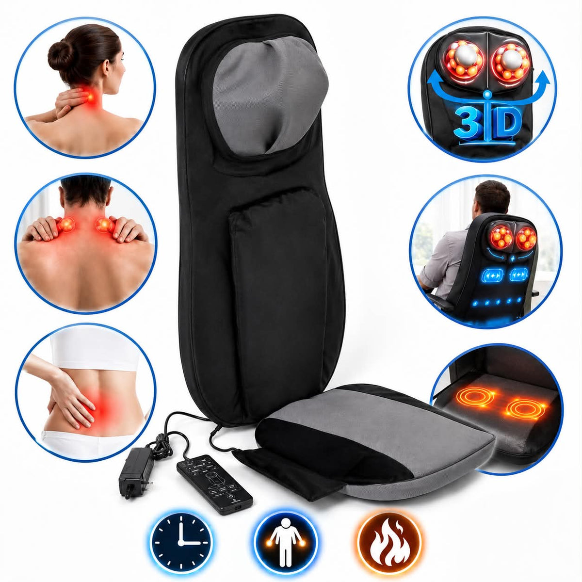 Shiatsu-controlled massage mat/Back massager neck with heating, THICK