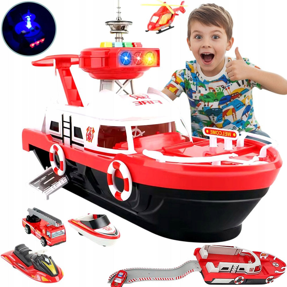 Ship Boat Rescue Fire Brigade Toy Helicopter Car Track Set XXL