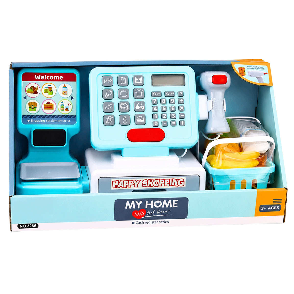 Shop Cash Register Fiscal Toy Interactive Scanner Basket Weight Set XXL Packaging status original