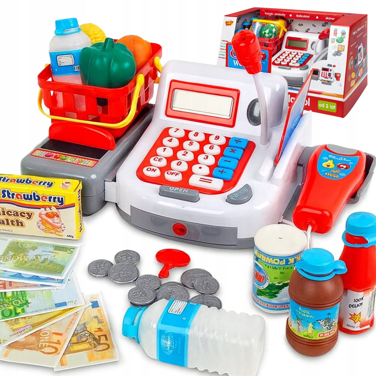 Shop cash register with microphone Smily Play accessories + working XXL calculator