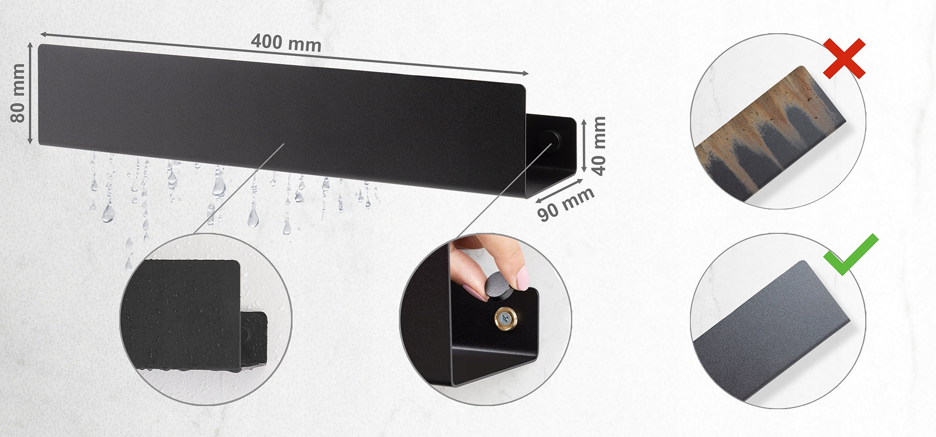 Shower Shelf Black Stainless Steel 40cm Hanging for Bathroom Mat DOCIA Brand DABSTORY
