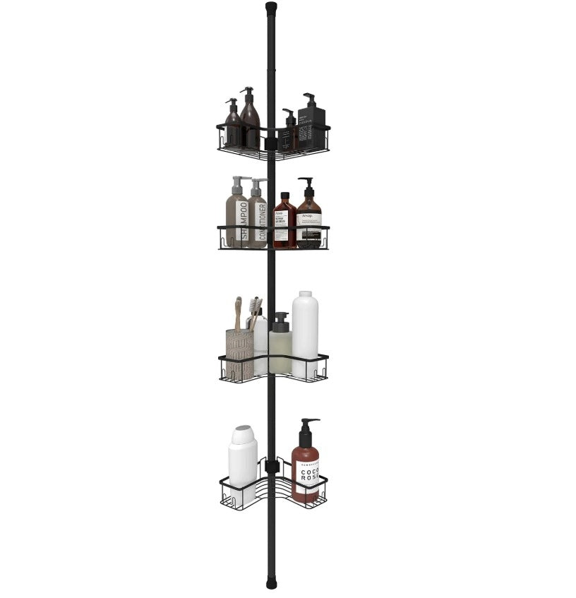 Shower shelf 79 – 315 cm – telescopic, corner, 4 baskets, without drilling