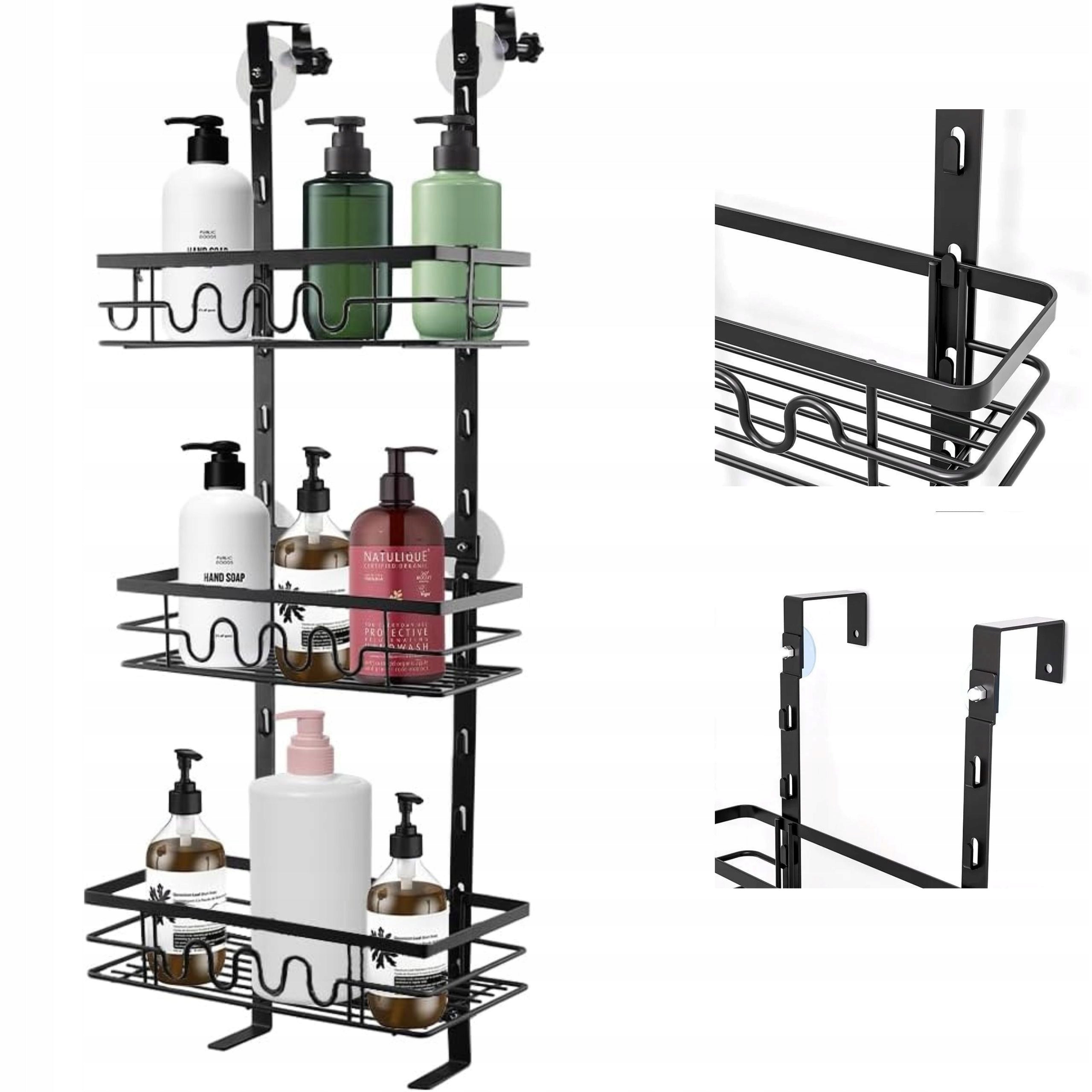 Shower shelf for glass LOFT black for shower cabin for doors