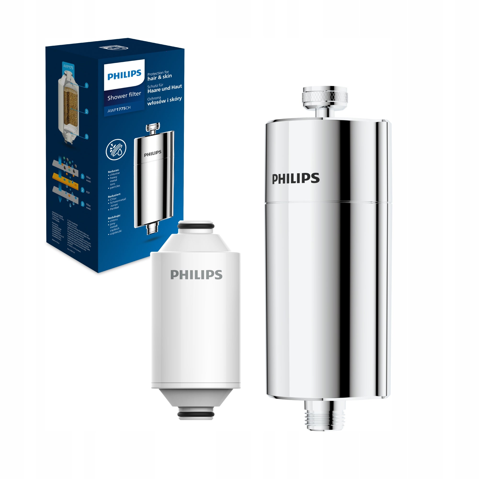 Shower water filter PHILIPS AWP1775CH chrome removes chlorine softens water