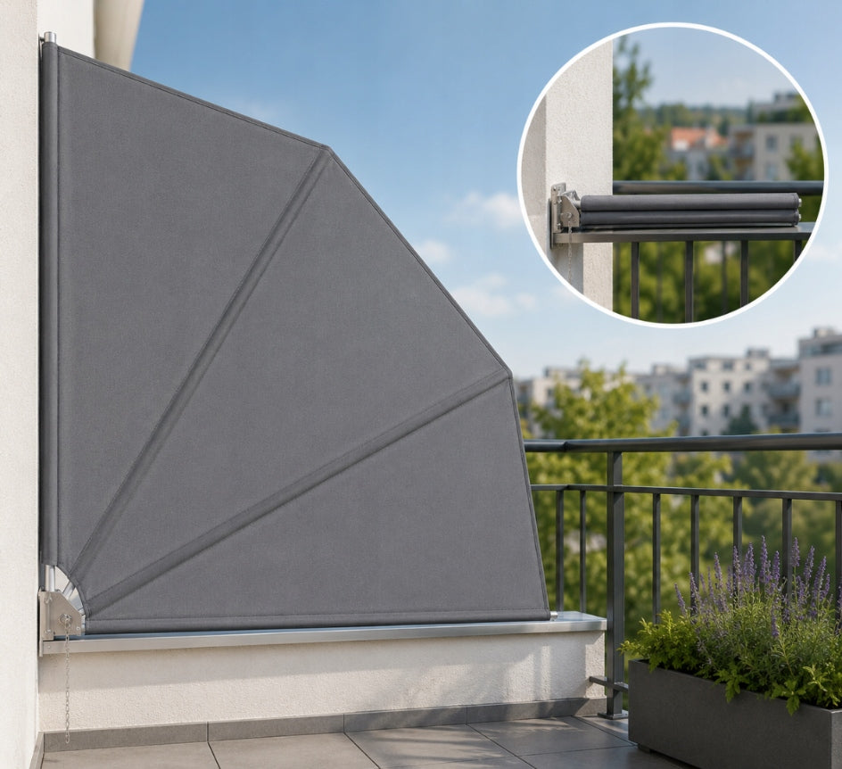 Side Awning Balcony Terrace Fan Folding Cover 1,4x1,4m GREY Length 140 cm