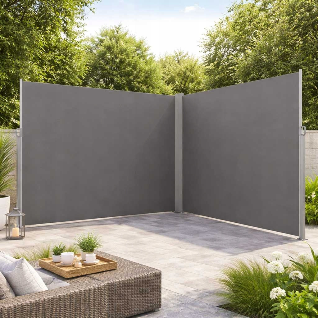 Side corner awning terrace LUARO roll-up screen 180 x 620 cm grey Kind cover, mat