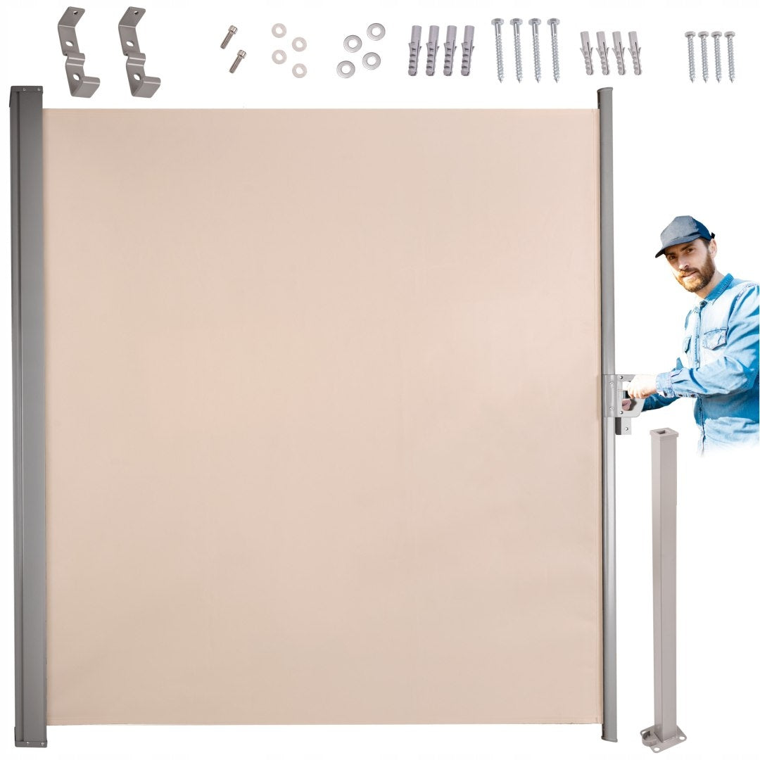 Side terrace awning LUARO roll-up screen 180 x 400 cm beige