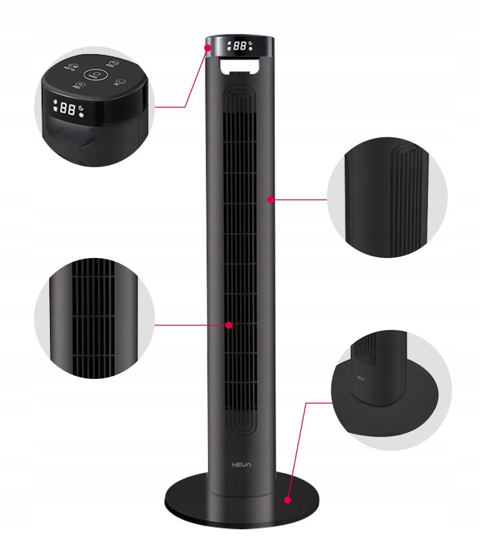 Silent Column Fan HEVA powerful floor fan standing ionization Dominant color black