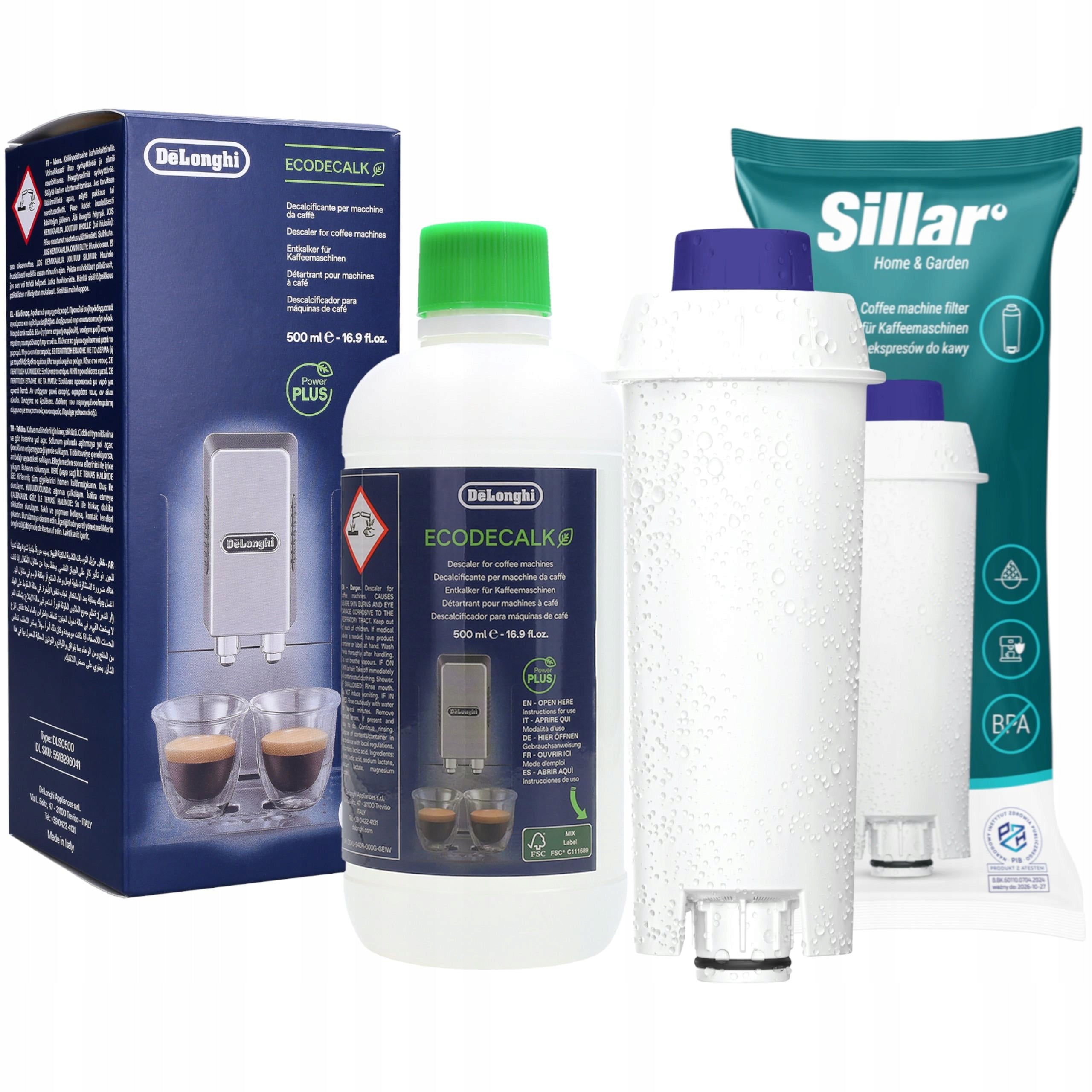 Sillar filter for Delonghi machine + original Delonghi descaler 500ml