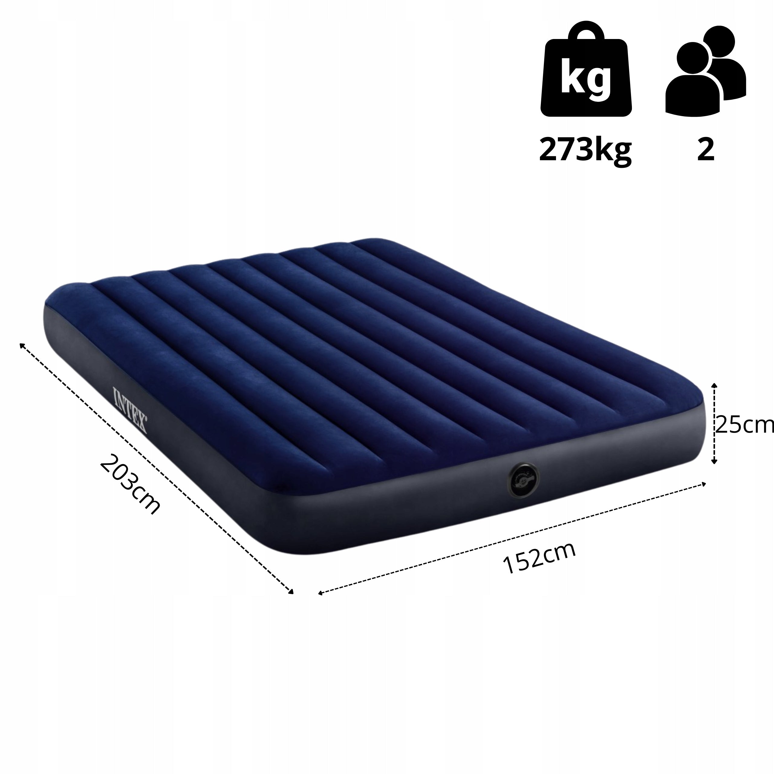 Single Inflatable Mattress 203 x 152 x 25 cm Velour Garnet Intex 64759 Packaging status original