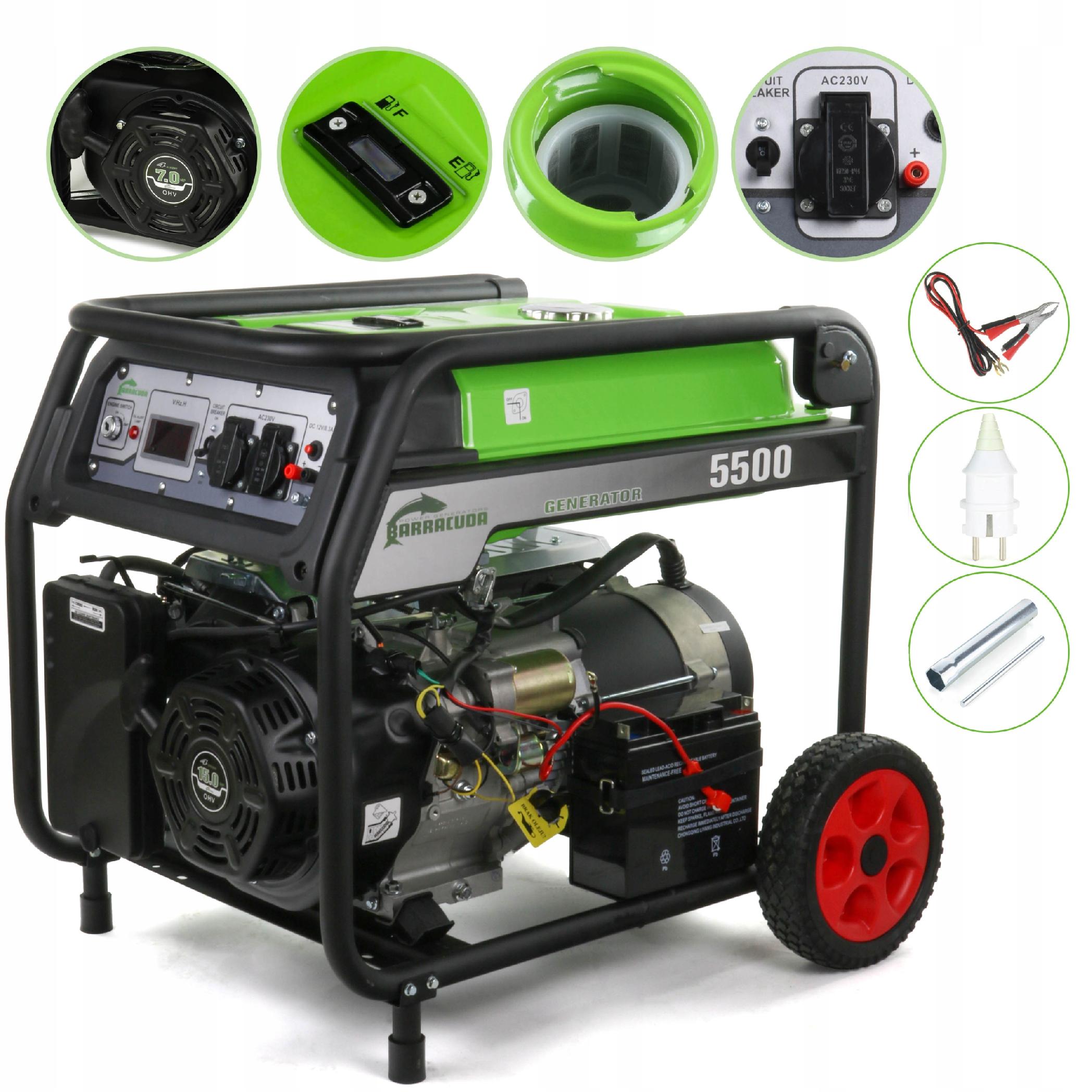 Single Phase Generator Set 5500W 5,5kW 7kVA Voltage Regulator 230V Brand Barracuda