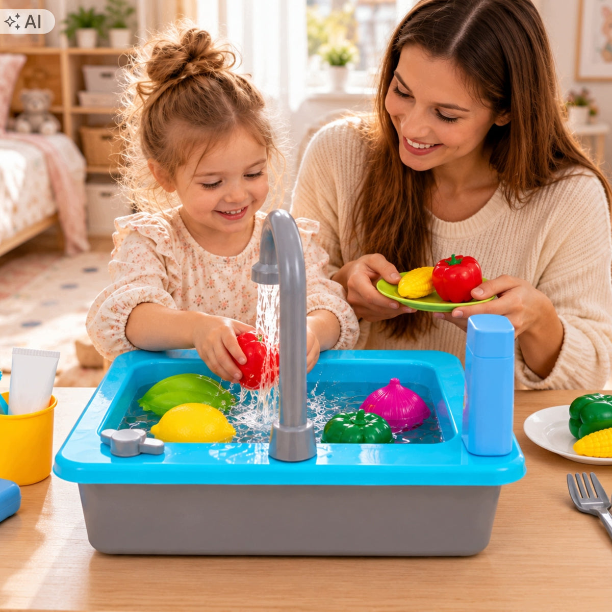 Sink Toy Kitchen With Water Electric Faucet Dishes 19 El Kid's age 18+ months