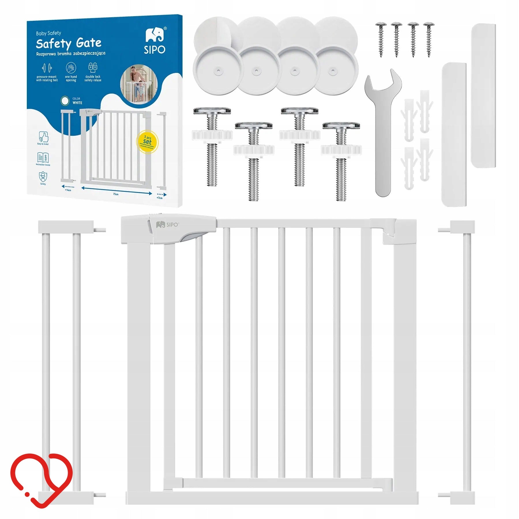 Sipo safety gate barrier for stairs white 75-103cm for children