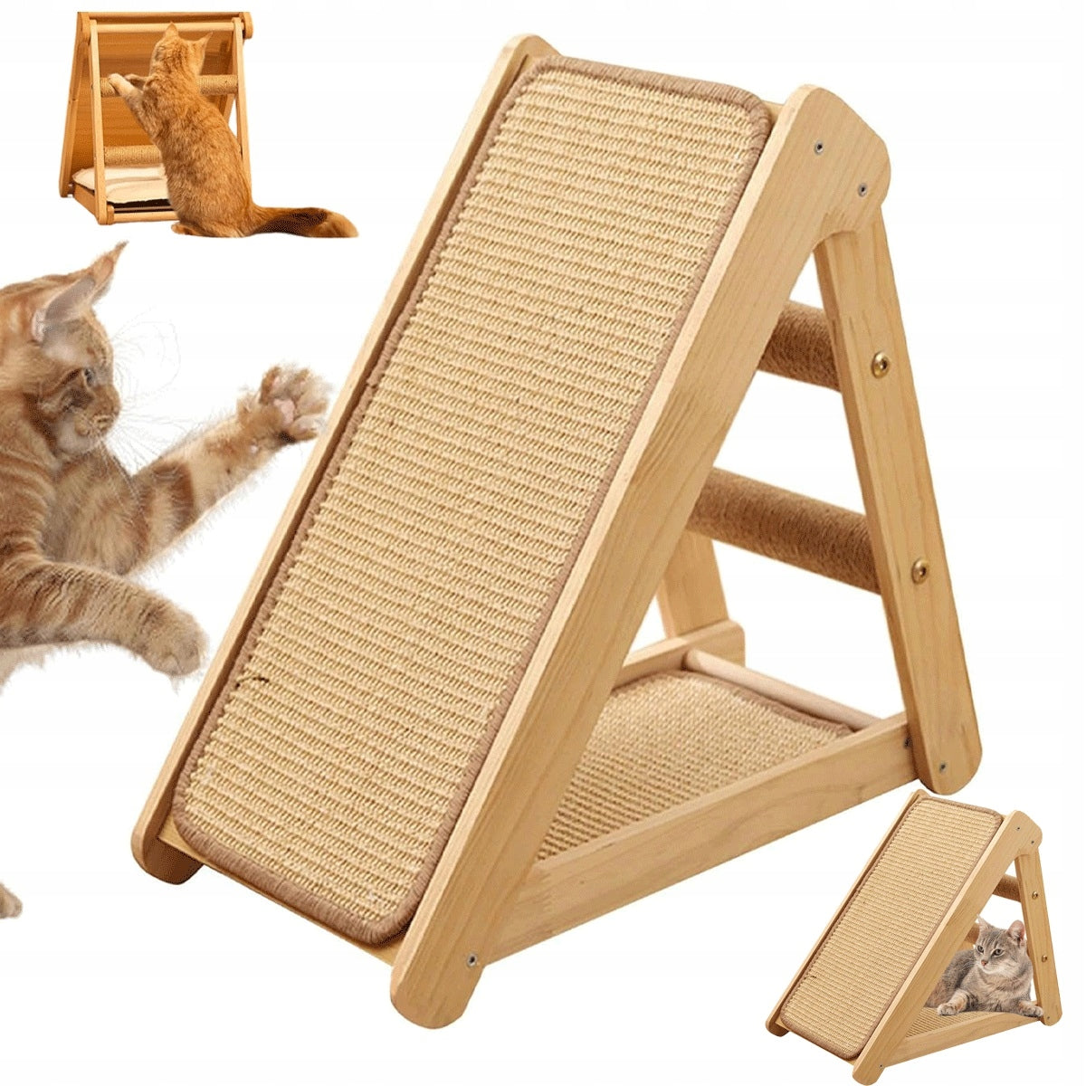 Sisal Mat Standing Scratcher For Cat With Sleeping Place Wooden