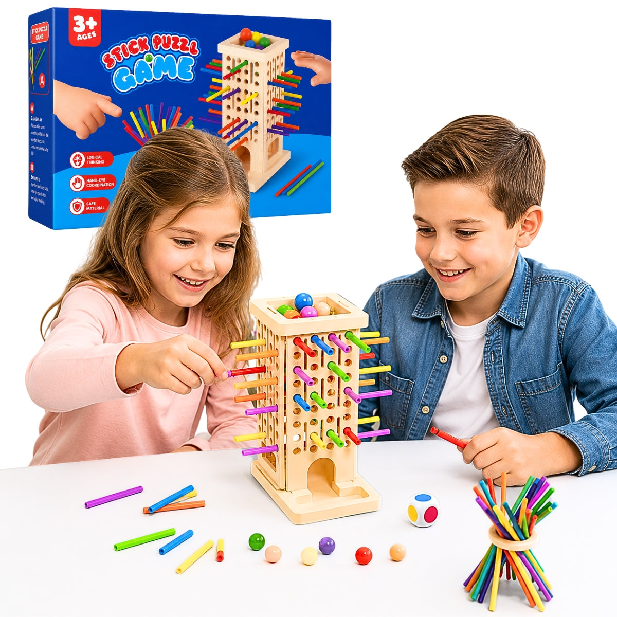 Skill Game TOWER PIECES STICKS Family Game FALLING BALLS