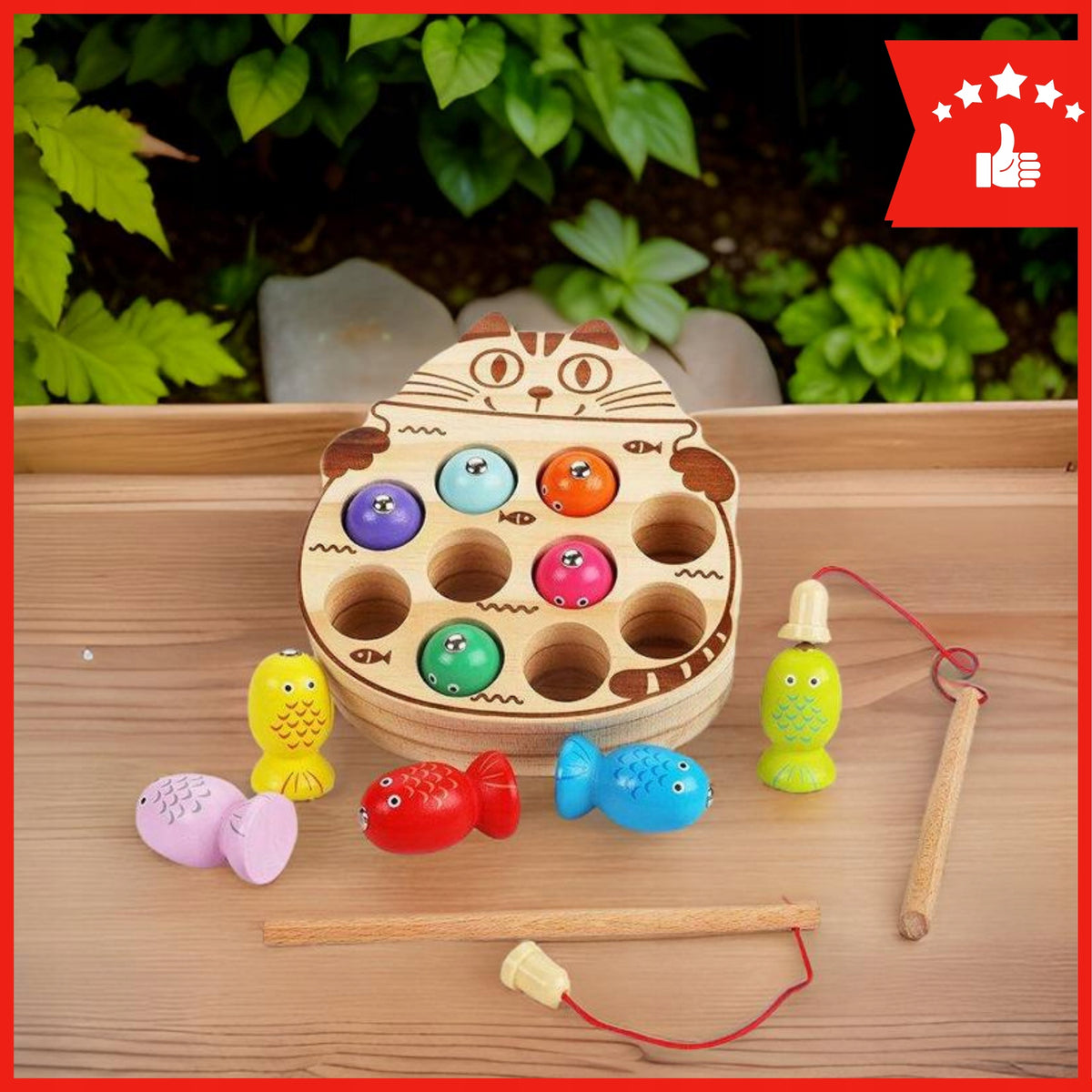 Skill game fishing for children WOODEN magnets two rods Packaging status original