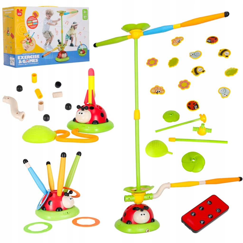Skill game for children spinning pole throw to the target ladybug 5in1